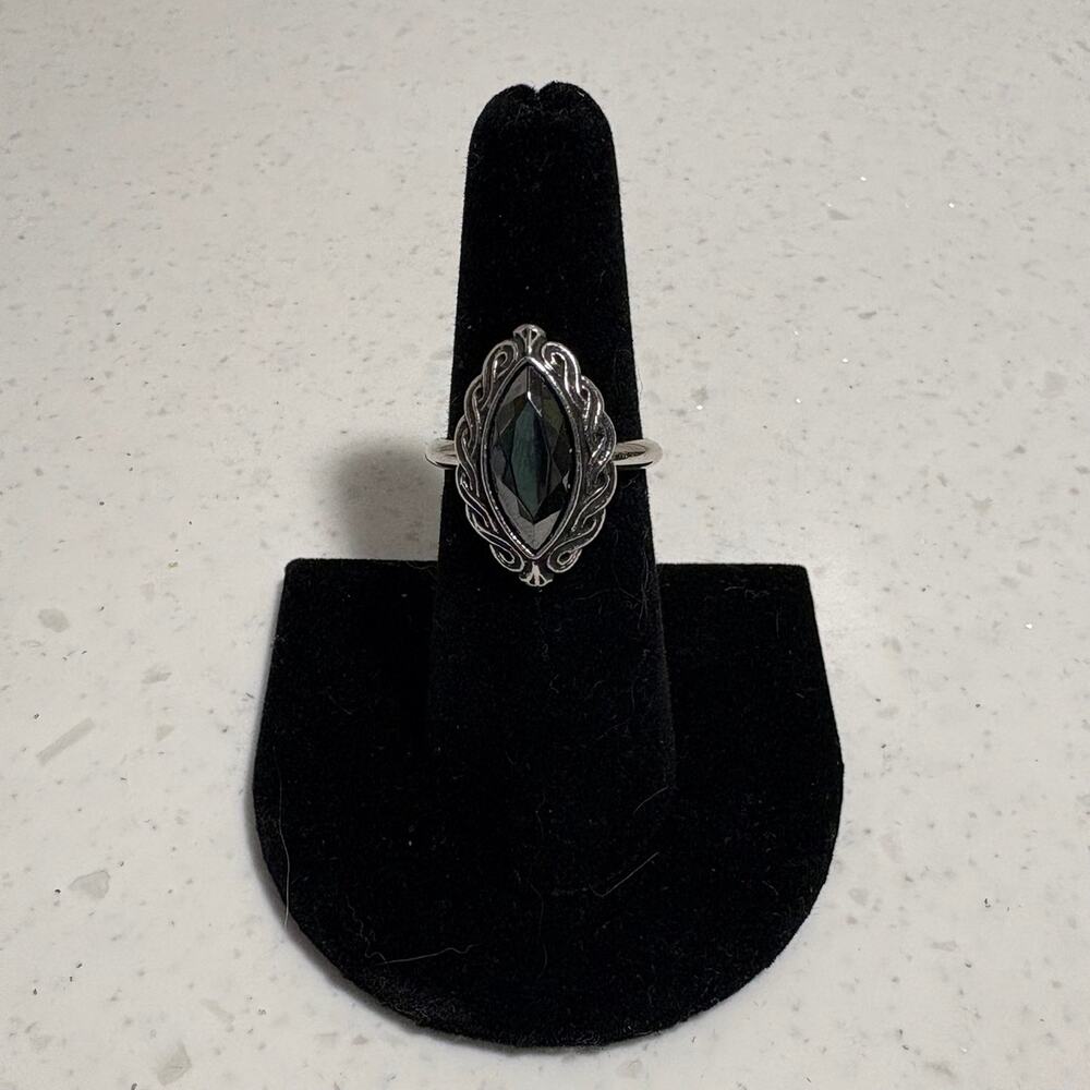 Vintage Avon Hematite Marquise Cut Silver Tone Ring